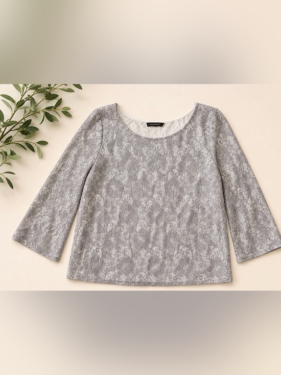 Banana Republic Tops - Banana Republic Silver Lace Blouse | Sheer Overlay | Elegant Minimalist Chic